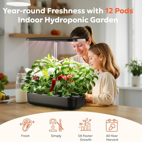 owltron Hydroponics Growing System Kit, 12 Pods Indoor Herb Garden with 24W LED Grow Light Full Spectrum, Planting Height Up to 20", Quiet Water Pump, Indoor Gardening for Gifts, Kitchen, Black - Image 2
