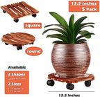 5 Pack Plant Caddy with Wheels Heavy Duty 13.5 Inch Wooden Plant Stand on Wheels Plant Dolly Rolling Plant Stand Plant Roller with Casters for Indoor and Outdoor with 5 Pack Plant Saucers, Round - Image 5