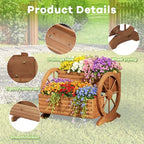 Wood Wagon Planter for outdoor Plants Cute Garden Flower Pots Cart Porch, L - Image 4