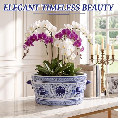 LemonRoad Blue and White Chinoiserie Ceramic Planter, Double Happiness - Image 5