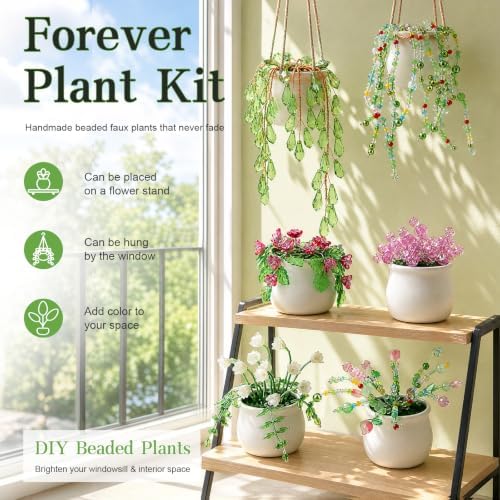 kdafio 6 Pcs Beaded Plant Kit, Bead Plant Kit with Green Beads Pots Tools - Image 2