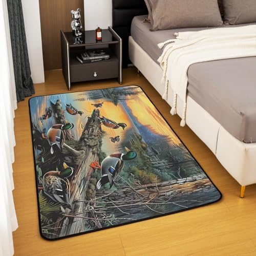Erosebridal Sunset Mallard Duck Area Rug 6'6" x 4'11" Wildlife Moss Nature Living Room Rugs Dead Wood River Decorative Carpet Hunting Blue Yellow Indoor Floor Mat - Image 3
