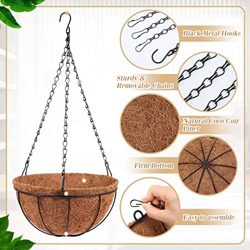 Dandat 12 Pack Metal Hanging Planter Basket, Coconut Coir Liner, 10 Inch - Image 5
