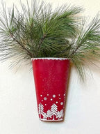 Hanging Planter Red & White Metal Rustic Christmas Winter Decor Tall Vertical Home Garden Half Bucket Plants Living Fake Indoor Outdoor 15.5" H - Image 5