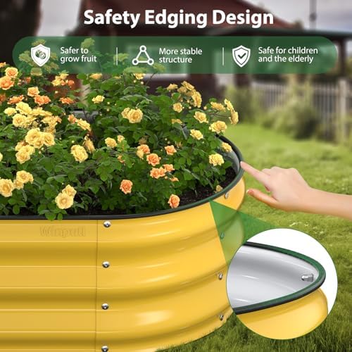 Winpull Raised Garden Bed Kit, 5x2x1 ft Galvanized Planter Box Outdoor with Safety Edging, Large Metal Raised Beds for Gardening Vegetables Flower Fruits (Cream Yellow) - Image 2
