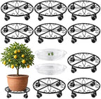 Planterhoma 8 Pack Plant Caddy with Wheels & Saucers, 11.8" Heavy Duty Metal Rolling Plant Stand, Plant Dolly with Lockable Casters, Rustproof Iron Planter Mover for Indoor Outdoor, Black by Planterhoma