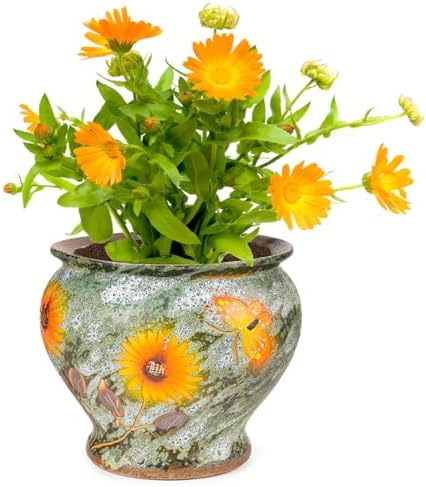 Sungmor 9 Inch Hand Painted Ceramic Succulent Plant Pots - Green & Daisy by Sungmor