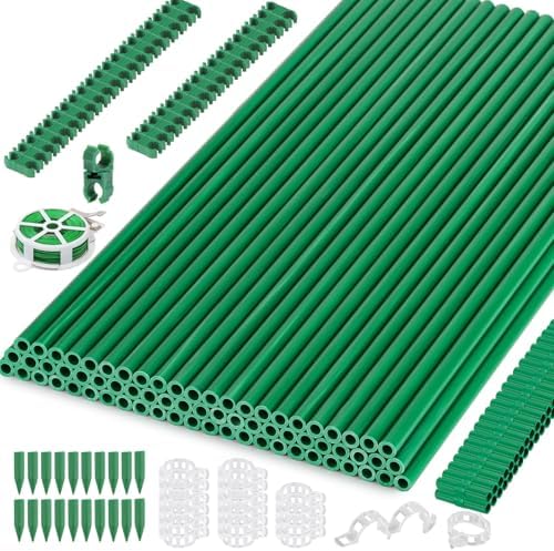 Cludoo 232PCS Garden Stakes Set with 70 Sets Fiberglass Plant Stakes Sticks Supports and Accessories, DIY 4ft 5ft 6ft 7ft Tomato Stakes for Tomato,Vegetables, Pepper, Fences Indoor Outdoor Plants by Cludoo