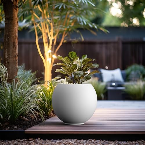 Kante Accent Round Sphere White Concrete Planter 19.3" Dia, Outdoor - Image 4