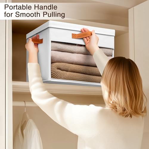 Homsorout Large Storage Bins with Lids - 4 Pack Foldable Decorative Organizers with Clear Windows & Handles, Cube Storage Organizers for Clothes, Blankets, Sweaters, CD, White - Image 4