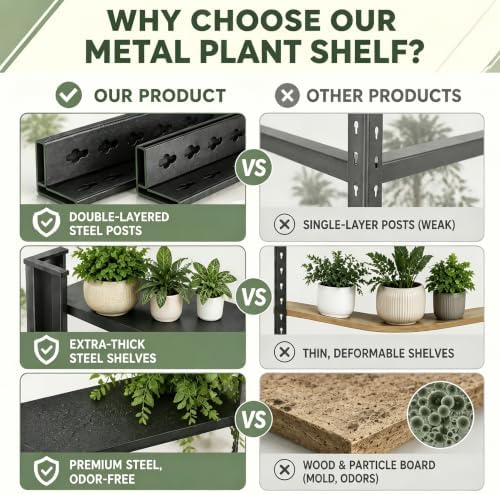 Plant Stand, Adjustable 5 Tier Metal Flower Stand with Double Layer Posts - Image 4