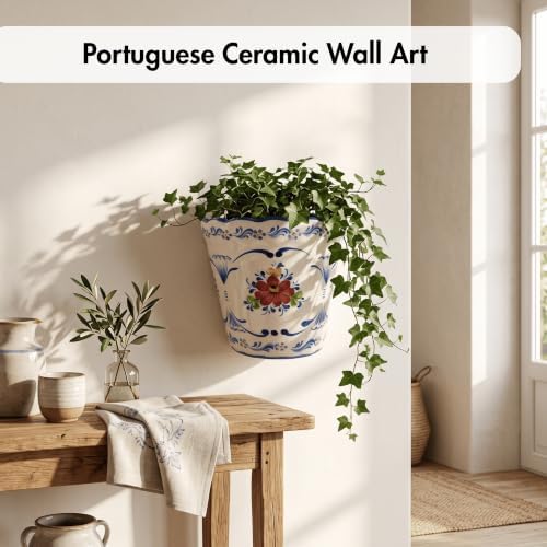 Faireal Hand Painted Portuguese Pottery Alcobaça Ceramic Wall Planter Flower Pot Made in Portugal, 6.5'' x 2.5'' x 6'' inches, (AVID-574) - Image 3