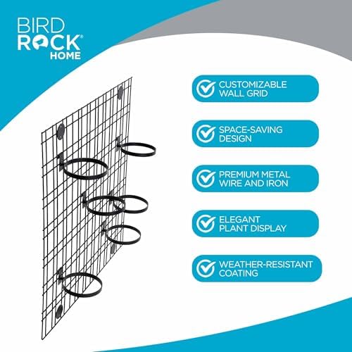 BIRDROCK HOME 6 Pot Garden Wall Grid - Flower or Succulent Planter Pots - Indoor or Outdoor Plant Organizer Rack - Black - Image 4