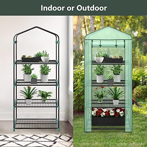 4 Tier Mini Greenhouse Indoor Outdoor with PE Cover and Roll-Up Zipper Door, Portable Waterproof Cloth Greenhouse Tent Grow Seeds & Seedlings, 2.3x1.5x5.3 FT - Image 4