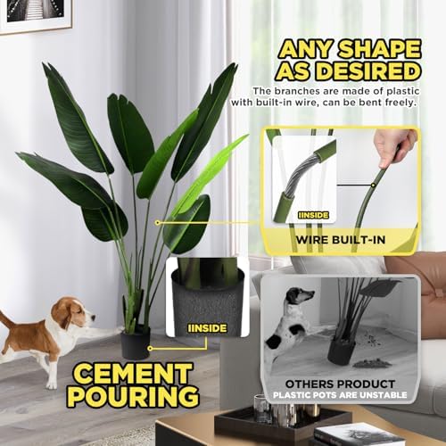 Bird of Paradise 5 FT Artificial Plant (Set of 2) Outdoor Faux Topiary Trees with Planters,5 Feet Fake Floor Plant Potted for Front Porch Home Office Living Room Decorations - Image 2