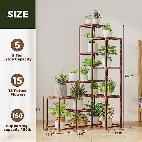 Bamworld 55“ Tall Plant Stand Indoor Outdoor Corner Plant Shelves Wood - Image 6