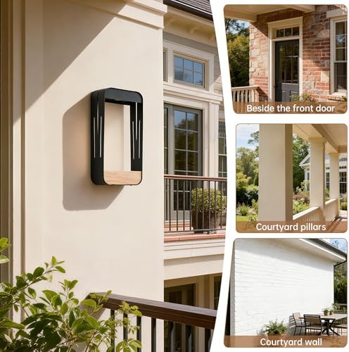 Pia Ricco Large Solar Wall Light with Planter Shelf, Extended Outdoor Waterproof Sconce with Woodgrain, Auto On/Off, Black for Garden, Patio, Fence - Image 3