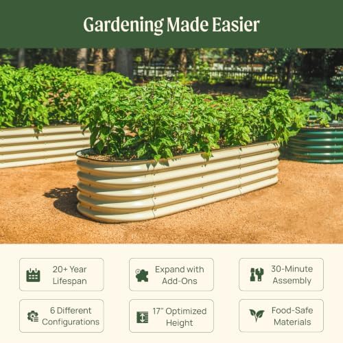 Vego garden Aluzinc Raised Garden Bed Kits, 17" Tall 6 in 1 Modular Metal Raised Planter Bed for Vegetables Flowers Patio Ground Planter Box-Modern Gray - Image 2