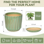 7.5 Inch Ceramic Planter Pot with Saucer Drainage Leak-Proof Mesh,Flower Pots for Indoor Plants with Gardening Gloves,Ceramic Planter(Light Green) - Image 6