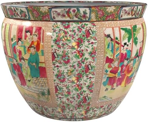 Red Lantern 16" Rose Medallion Porcelain Fishbowl Planter - Image 6