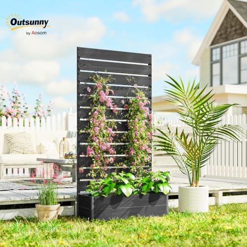 Outsunny Raised Garden Bed with Trellis, 35.6" x 15" x 70.9", Black - Image 2