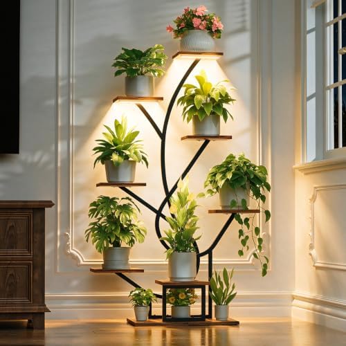 Plant Stand Indoor with Grow Lights - 8 Tiered Corner Flower Shelf Indoor by EVAWOO