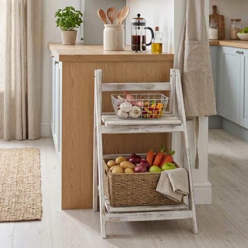 MyGift 2 Tier Whitewashed Wood Plant Stand, Foldable Display Shelf - Image 5