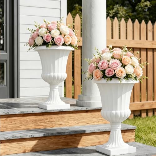 2-Pack Plastic Urn Planters 19.7" Tall Classic Flower Pot for Outdoor Plant by sxvbdway