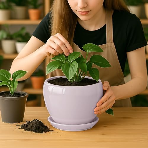 Deep Dream 8 Inch Plant Pots- Ceramic Pots for Plants with Drainage Hole and Saucer, Large Planter Pot for Indoor Plants Outdoor Decor, Pink - Image 6