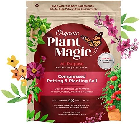 Compressed Organic Potting Soil for Garden, Plants & Vegetables - Expands 4x When Mixed with Water - Indoor or Outdoor Use - Plant Food Mix Derived from Natural Coconut Coir & Worm Castings Fertilizer by OrganicPlantMagic