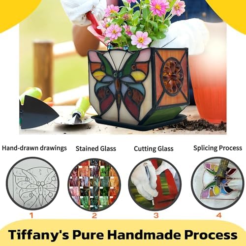 Handcrafted Stained Glass Butterfly Planter, Cute Planters for Indoor Plants,Decorative Indoor Flower Pot, Cactus Pot, with Drainage,Home Garden Decor - Image 4
