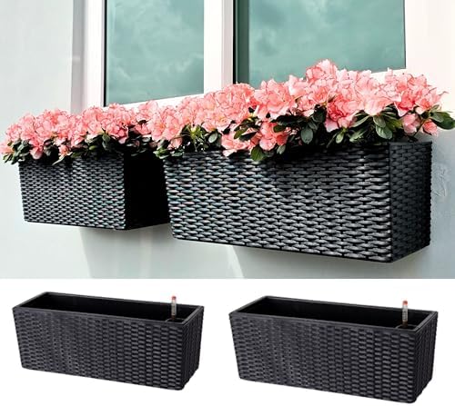 LaLaGreen Outdoor Wall Planters (20in, 2 Pack) Black Window Flower Boxes by L%C3%A1L%C3%A1Green