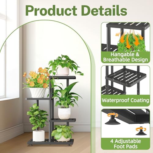 iDavosic.ly Plant Stand Indoor Outdoor, 3-Tier Tall Metal Shelf, Black - Image 2