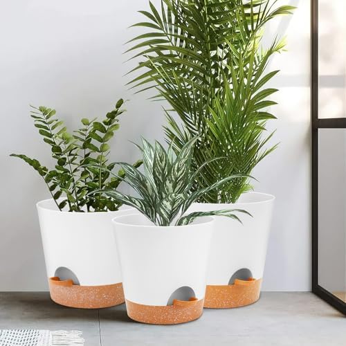 GARDIFE 10/9/8 inch Plant pots, planters for Indoor Plants, self Watering Plant Pot, Flower pots, White - Image 6
