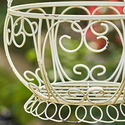 Zaer Ltd. Pack of 2, Hanging Metal Basket Planters (Antique White, Pack of 2) - Image 3