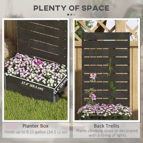 Outsunny Raised Garden Bed with Trellis, 28.25" x 15" x 59", Black - Image 3