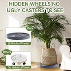 2 Pcs Plant Caddy with Hidden Wheels 14.76 Inch Heavy Duty Rolling Plant Stand, Indoor Outdoor Plant Saucer Tray with $9.9 Garden Tools (Gray) - Image 6