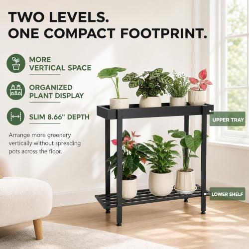 Honla 2 Tier Metal Plant Stand,Indoor Outdoor Plant Table for Window,Black - Image 4