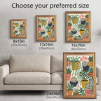 Framed Canvas Wall Art Bohemian Gouache Succulents in Pots Mustard Navy and Coral Canvas Print Poster Gold Frame Wall Decor for Living Room Office Botanical Art, Boho Decor - Inch 16x20 - Image 3