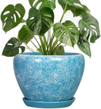 hirtypot 8 Inch Pots for Plants, Ceramic Planters Indoor, Bubble Blue by Thirtypot