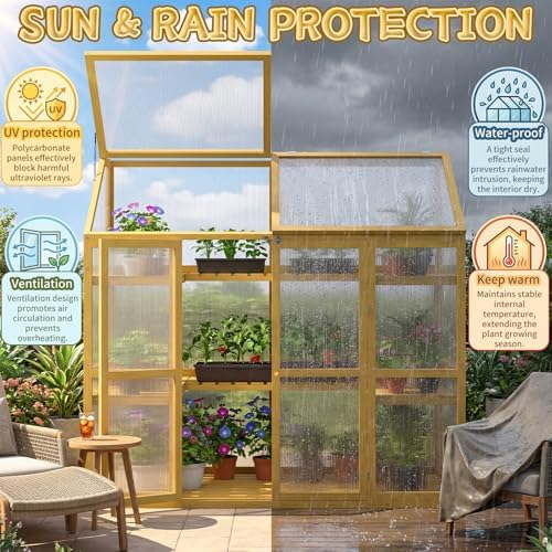 Wooden Cold Frame Greenhouse with Transparent Flip-Top Roof, Solid Wood Greenhouse Cabinet, Garden Raised Flower Plants Shelf Protection for Outdoor Indoor (Large) - Image 6