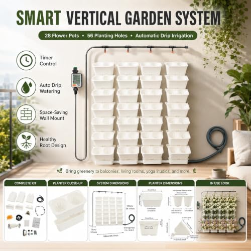 Vertical Wall Planter, 56-Hole Automatic Drip Irrigation Flower Pots, White - Image 2