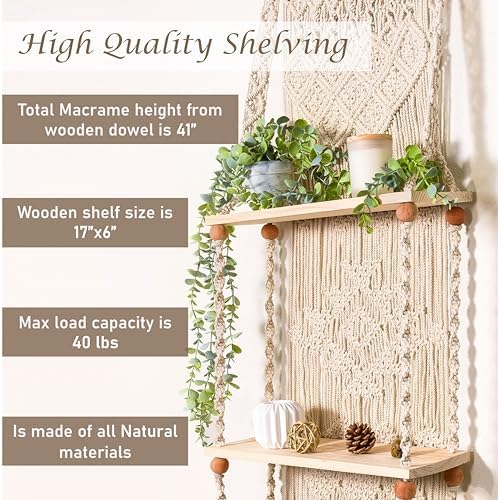 Macrame wall Hanging Shelf (Tier 2, Natural White) - Image 5
