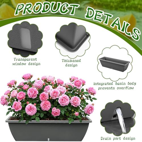8 Pcs 24 Inch Plastic Window Boxes Planters, Gray - Image 3
