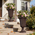 Tall Plastic Urn Planters for Outdoor Plants Set of 2-23.6" H Classic Trophy Design Indoor Large Flower Pots with Drainage Holes, Outdoor Planters for Porch Decor/Garden Vase, Brown by Diyfire