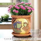 STP GOODS Ceramic Pot with Drainage Hole and Saucer, Plant Pots, Modern Decorative Planters for House Plants Indoor Flowers Plants, Cute Flower Pot - Gifts (Frogs in Moonlight (0.7 L)) - Image 6