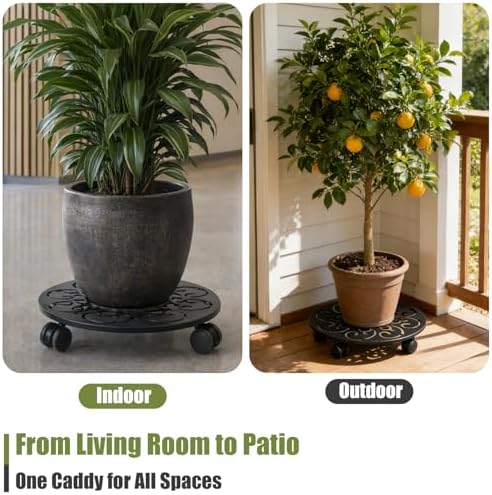 2-Pack 12 Inch Metal Plant Caddy with Wheels Large Heavy-duty Rolling Plant Stands Wheeled Planter Dolly Flower Pot Mover Rollers Rust-proof Garden Coasters Trolley for Indoor Outdoor Use - Image 7