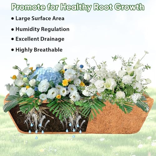 LCHUANG Deck Railing Planter Window Box - 2 Pack 24 Inch Deck Balcony Rail Planter with Coconut Coir Liner, Fence Metal Hanging Flower Planter Basket Deck Railing Planter Boxes for Outdoor Lawn - Image 4