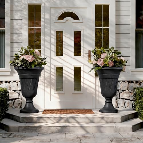 24" Tall Urn Planters for Outdoor Plants, Urns and Pedestal, Black - Image 6