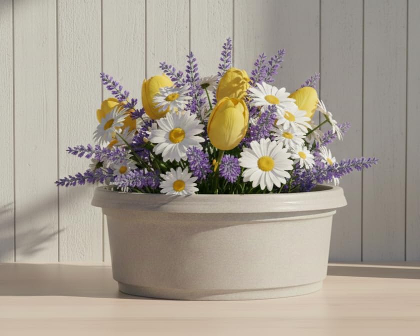 13 inch by 5 inch Granite Colored Pot with Saucer - Image 5